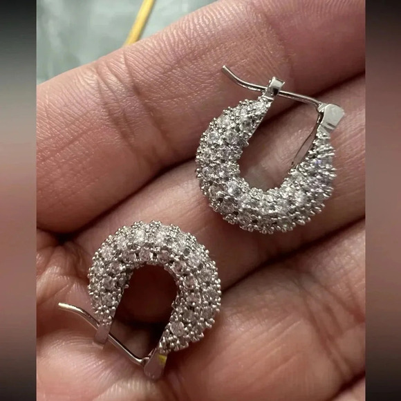 Baby Amalfi Pave Crystal Hoops Silver Earrings - Picture 3 of 5